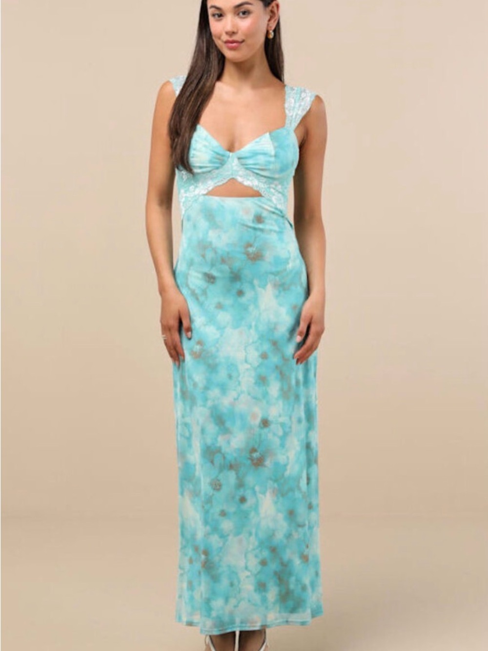 Lulu's Aqua Tie-Dye Cutout Maxi Dress